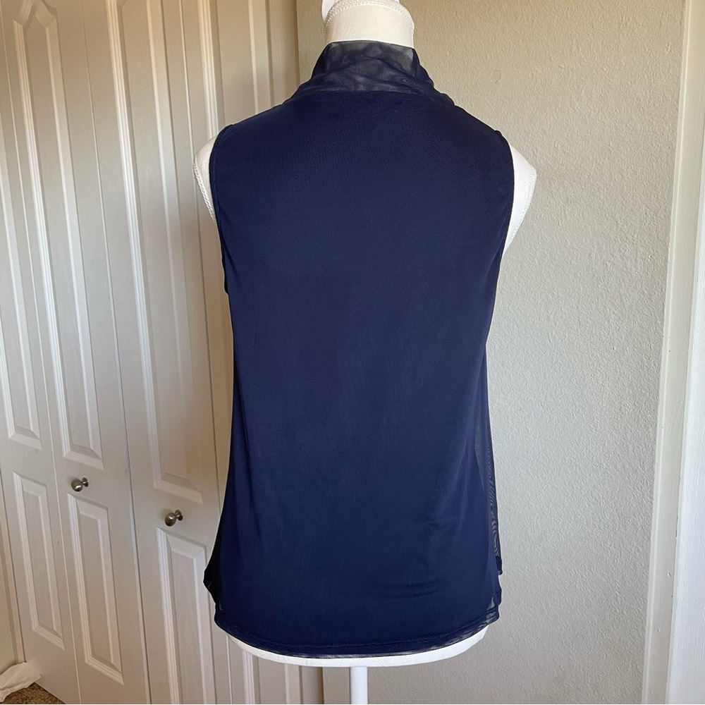 Halogen Mesh Sleeveless Top Women’s S Navy Blue Cowl Neck Layered Career Office - Picture 6 of 11